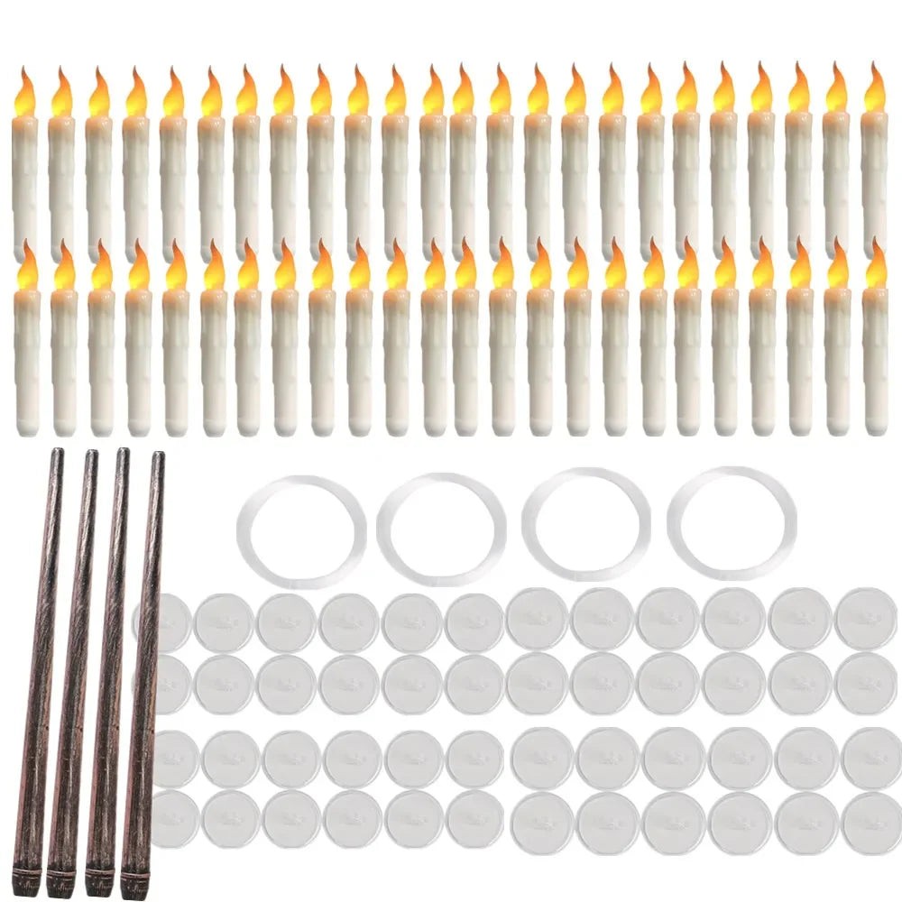 12/48Pcs Floating Candles with Magic Wand Flickering Warm Light LED Flameless Candle Taper Candles for Christmas Halloween Party